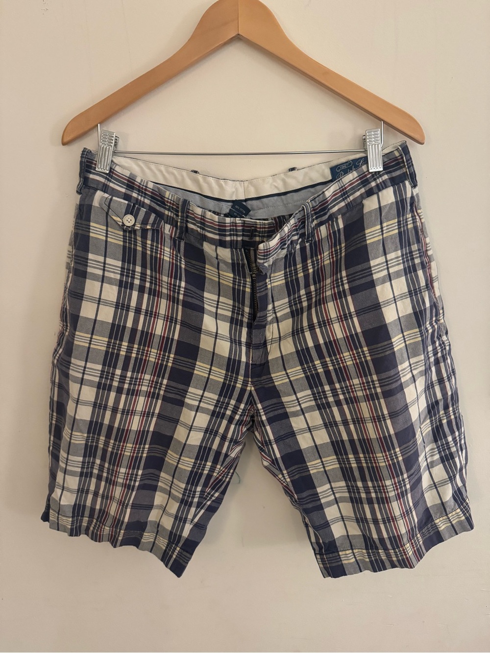 Polo Ralph Lauren Men Madras Plaid Chino Shorts Blue Cream, Size 36